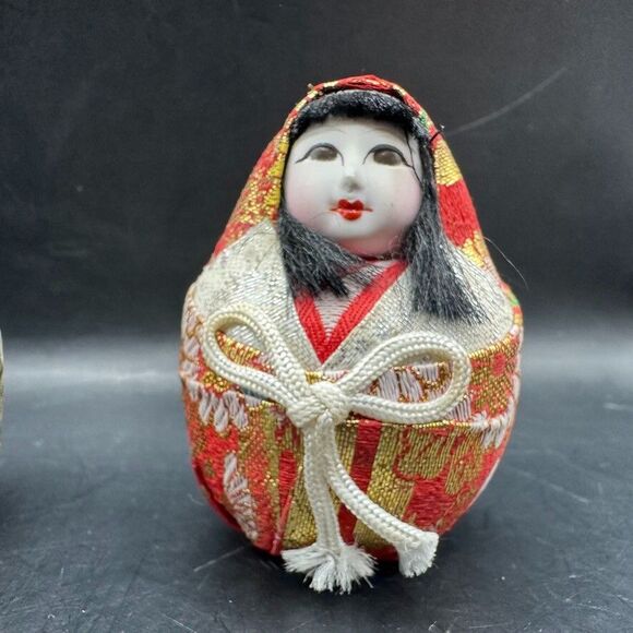 Vintage Japanese Dolls Daruma Hime Ningyo Pair Empress Jingu Hand painted - Picture 9 of 11